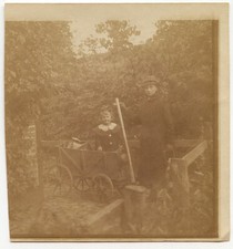 Portrait Family Mother and Child Trailer - Old Photo Year. 1900