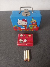 VINTAGE BOITE METAL HELLO KITTY +PETITE BOITE CARTON + CRAYONS SANRIO 1976 JAPAN