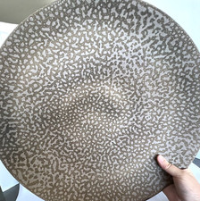 Natuzzi Italian Ceramic Pottery Centerpiece Bowl 19.25" D Textured Brown Beige