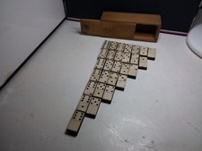 ANTIQUE EBENE WOODEN DOMINOES IN THEIR DRAWER BOX matte