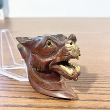 Antique Carved Zoomorphic Pipe Head - Bone-Toothed Dog/Wolf - Pop Art