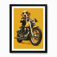 Beagle On A Motorcycle Art Print Framed Wall Art Poster Canvas Print Picture