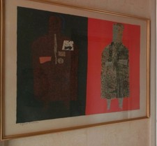 Max Papart Signed Screen Print Artist Proof Figures Red Background Black Cubism