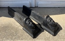 Pair of Antique Black Cast Iron Women's Head Fireplace Chenets (Large Model)
