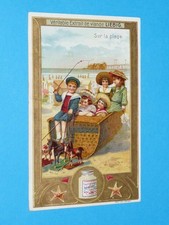 CHROME 1907 LIEBIG SERIES 913 ON THE BEACH CHILDREN SEA GAMES CARRIAGE HORSES WOOD