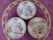 3 Assiettes Plates Terre de Fer Porcelaine Opaque Gien Rose de Noël Rose 22,4cm