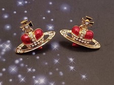 Boucles d'oreilles Cœur Saturne- émail et zircon-style vivienne westwood