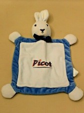 Plush flat blanket rabbit blue bow tie Picot