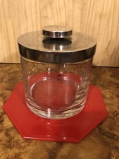 pot,bocal vintage en verre et métal argenté (Boussu) 1970