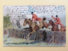 Old postcard signed COURRE HUNTING Hunting Cavaliers to Emile MEUNIER coffee maker to LUZILLÉ