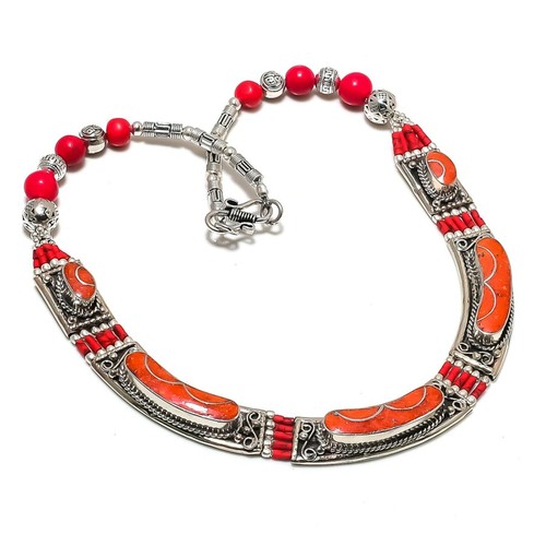 Collier fait main corail - , rouge