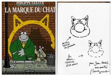 EO 2007 PHILIPPE GELUCK + DOUBLE DESSIN ORIGINAL DÉDICACÉ : LA MARQUE DU CHAT