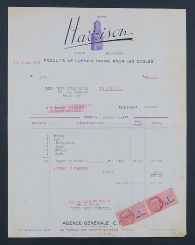 Facture 1948 parfumerie - facture,