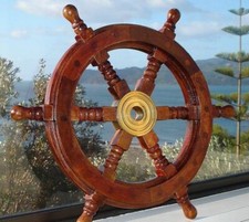 Roue de bateau en bois marron durable nautique 18" en laiton thème pirate déc...