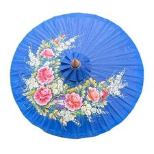 Floral oiled parasol - Blue