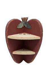 Red wood Apple shaped Corner wall shelf Metal stem country farmhouse decor 12”H