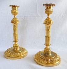 Pair of Louis XVI Torch Candle Holders - Gilded Bronze