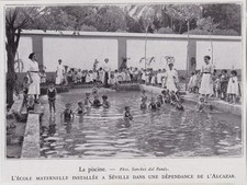 1938 -- SPAIN SEVILLE SWIMMING POOL KINDERGARTEN IN THE ALCAZAR 3K174