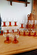Superb lot of French glassware foot column amber - 2x8 pieces