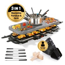 Raclette Fondue Kit 12 Personnes Gril Barbecue Table Électrique XXL