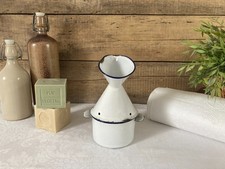 1025⚜️ Old White Enameled Sheet Metal Inhaler Blue Bread Vintage Height 21cm