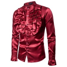 Hommes Faux Satin Soie Ruche