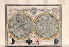 GRAVURE ANCIENNE GLOBE CELESTE CHEZ CHIQUET PARIS 1719 COLORIS D'EPOQUE