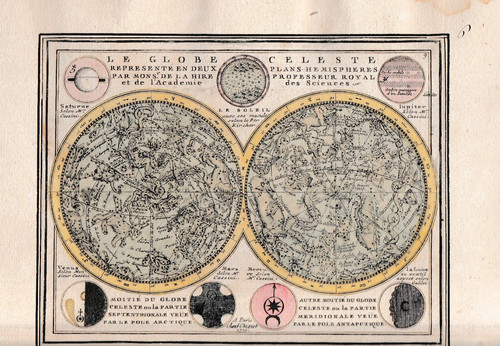 Gravure ancienne globe celeste - gravure,