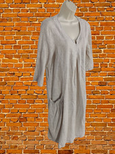 TALIA BENSON BEIGE DRESS MEDIUM LINEN WOMENS 3/4 SLEEVE MIDI POCKET SUMMER BEACH