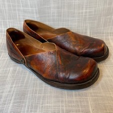 CYDWOQ Vintage Womens Brown Leather Slip On Shoes EU 39 US 8.5 Handmade In USA