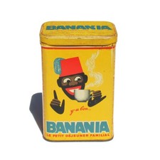 Antique BANANIA Y'a bon tin / coffee advertising box 17.5 cm