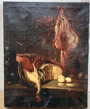 Tableau Ancien Nature Morte Œufs Morceau De Viande Cuisine