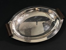 Silver Metal Oval Hollow Dish and Wood Handles Macassar Type Art Deco
