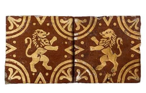 Paire carreaux lion - de, au