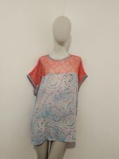 Handmade Sewn Print kimono short sleeve boubou top with See Through net yoke