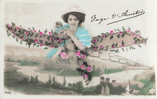CP SURREALIST WOMAN ELEGANT PILOT HAT PLANE PINK FLOWERS - 54651