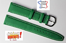 Bracelet montre ; 18mm ; VERT ; aspect TISSU surpiqué BLANC ,doublé/ 443