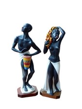 Ancienne Statue Sculpture Plâtre Couple Africain Africaine By A. Carl /Art Déco 