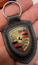 Porsche Authentique Porte Clefs Clés Voiture Cuir et Bronze Émaillé Bon État