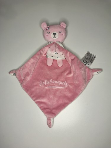 Doudou plat ours cape rose - rose, et