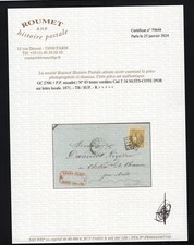 N° 43 BISTRE VERDATRE / LETTRE Oblit. GC2706 + PP Encadré CERTIFICAT ROUMET RARE