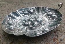 Antique german 800 Silver Repousse Fruit Dish Bowl Basket with pomegranate fruit