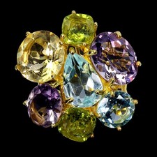 925 Bague en Argent Ovale Améthyste 12x10mm Citrine Péridot Gemme Topaze 7