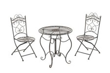 Salon de jardin Indra en fer forgé avec 1 table et 2 chaises Motifs décoratifs