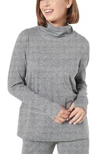 Susan Graver SG Sport Sz S Regular Heather Knit Funnel Neck Tunic A463118 BLACK