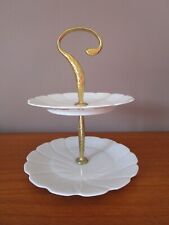 LIMOGES 2 Tier Mute Servant Cake Display White Twisted Golden Handle