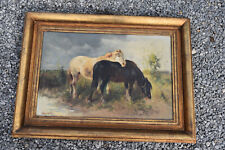 antique Flemish Henri Schouten signed oil canvas painting horses