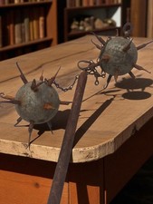 Fléau médiéval ancien début XXe, arme vintage lourde, collection décoration