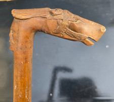 FOLK ART CANE HORSE AND FACE KNOB 19TH CENTURY