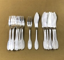 12 ERCUIS fish cutlery model GODRONS silver metal knives forks